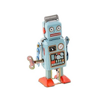 Robot retro con reloj mecánico